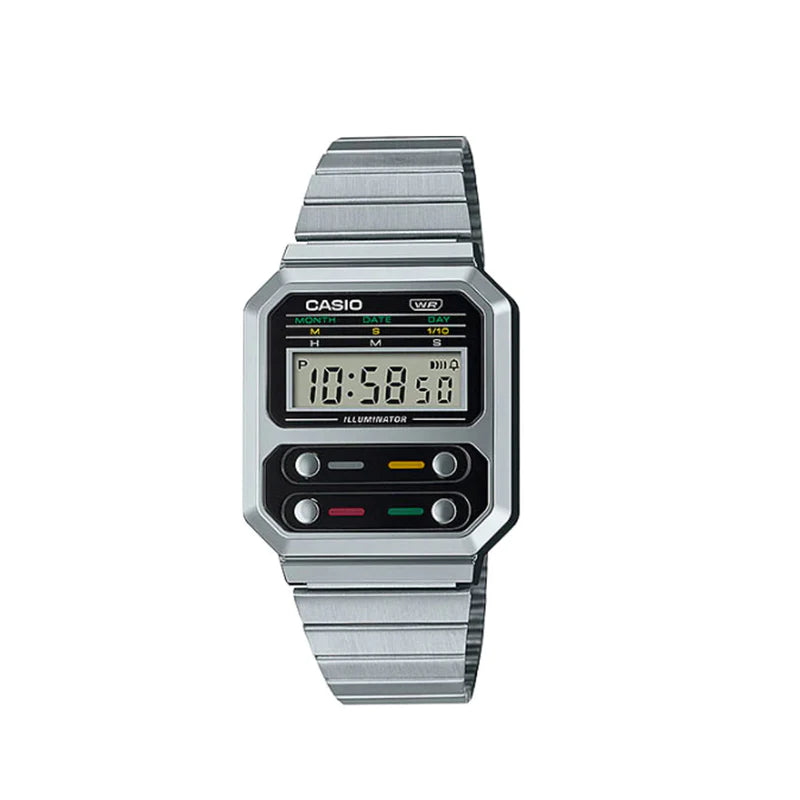 Casio Digital Silver Ion Stainless Steel Strap Watch For Men A100WE-1ADF