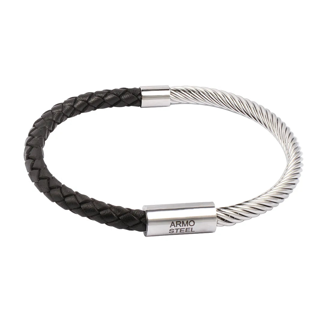 Twist Steel Cable With Braided Black Leather