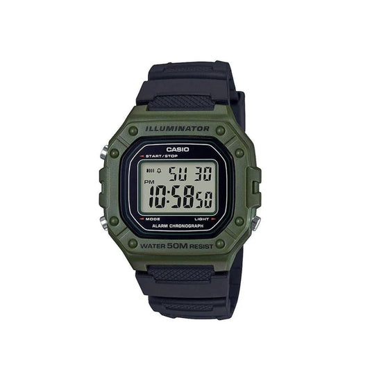 Casio  Resin Square Digital Watch for Men - Black and Green