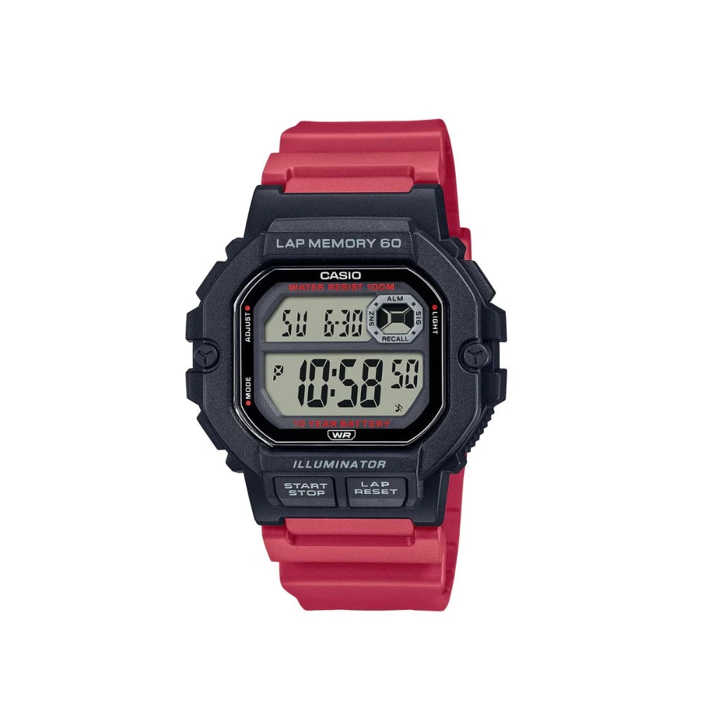 Casio  Digital Red Resin Strap Watch For Men WS-1400H-4AVDF