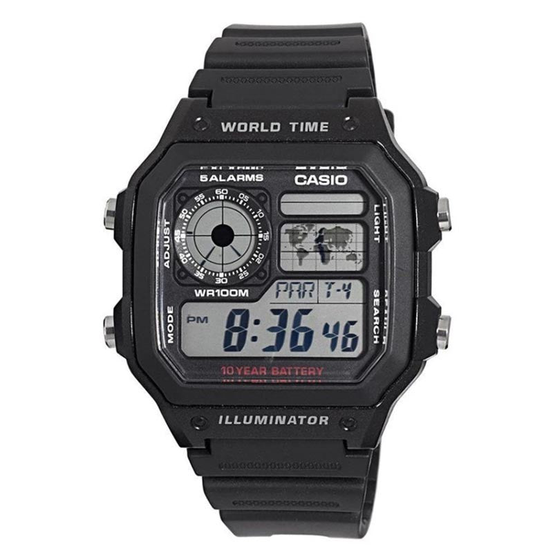 Casio Mens  World Time Digital Watch AE-1200WH-1AVDF