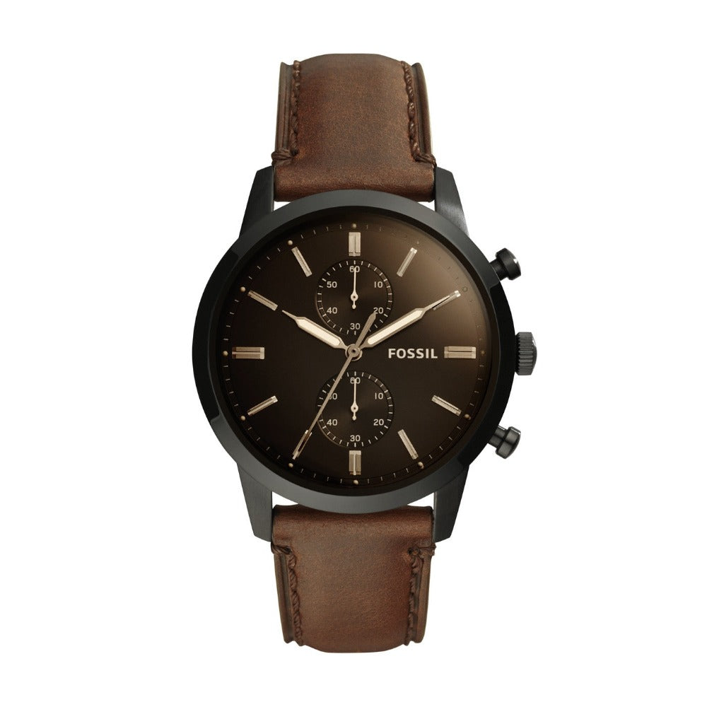 Fossil Men's 44Mm Townsman Black Round Leather Watch - FS5437