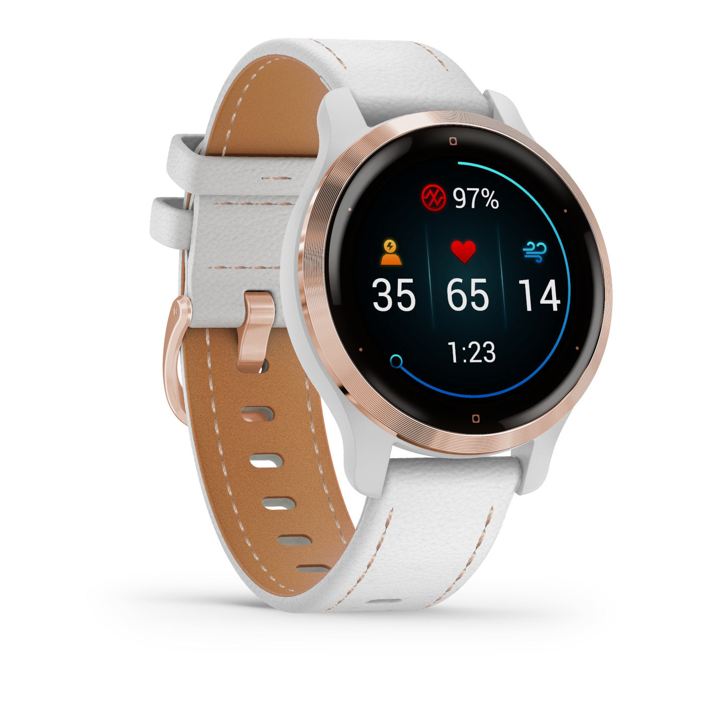 Garmin Venu 2S Rose Gold with White Leather Band 010-02429-23
