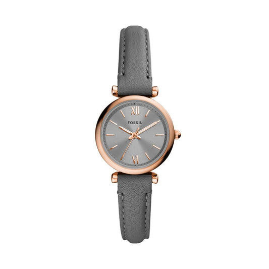 Fossil Women's Carlie Mini 3H Grey Leather Strap Watch - ES5068