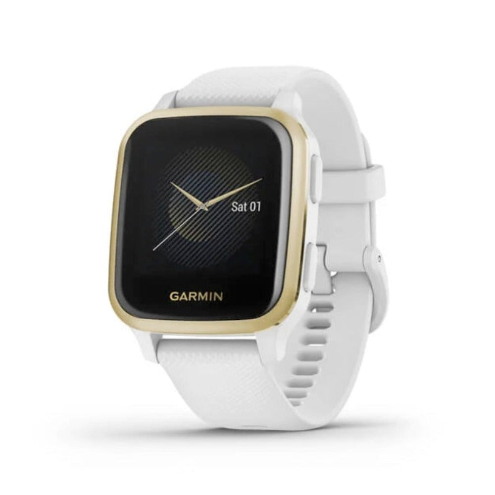 Garmin Venu Sq Smartwatch - Light Gold Bezel with White Case and Silicone Band 010-02427-11