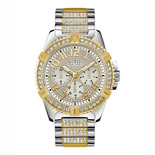 GUESS SILVER TONE/GOLD TONE CASE STAINLESS STEEL WATCH