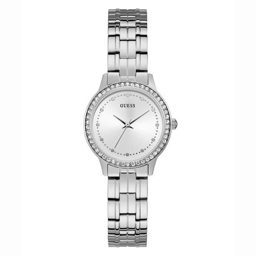GUESS SILVER TONE CASE SILVER TONE STAINLESS STEEL WATCH
