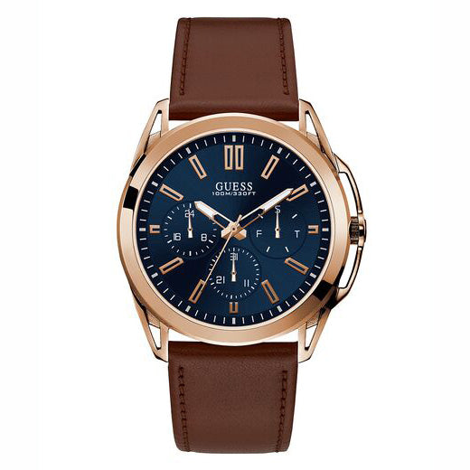GUESS ROSE GOLD TONE GENUINE LEATHER WATCH