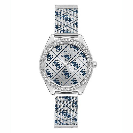 GUESS SILVER TONE CASE/BLUE STAINLESS STEEL/MESH WATCH