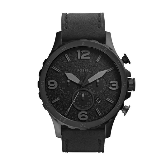 Fossil Men's Nate Black Round Leather Watch - JR1354