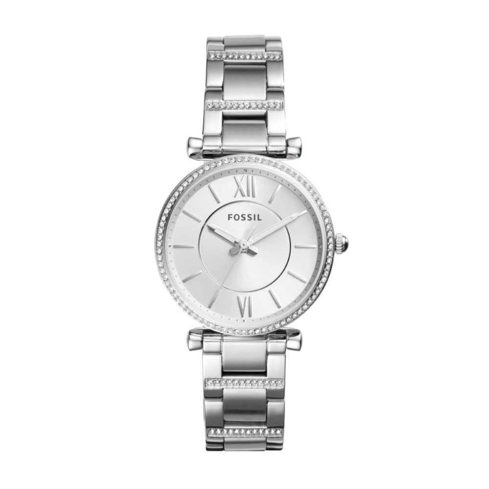 Fossil Women's Carlie Silver Round Stainless Steel Watch - ES4341